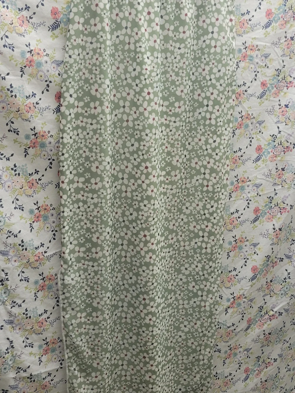 SHEIN Sage Green Maxi Skirt with White Daisy Print